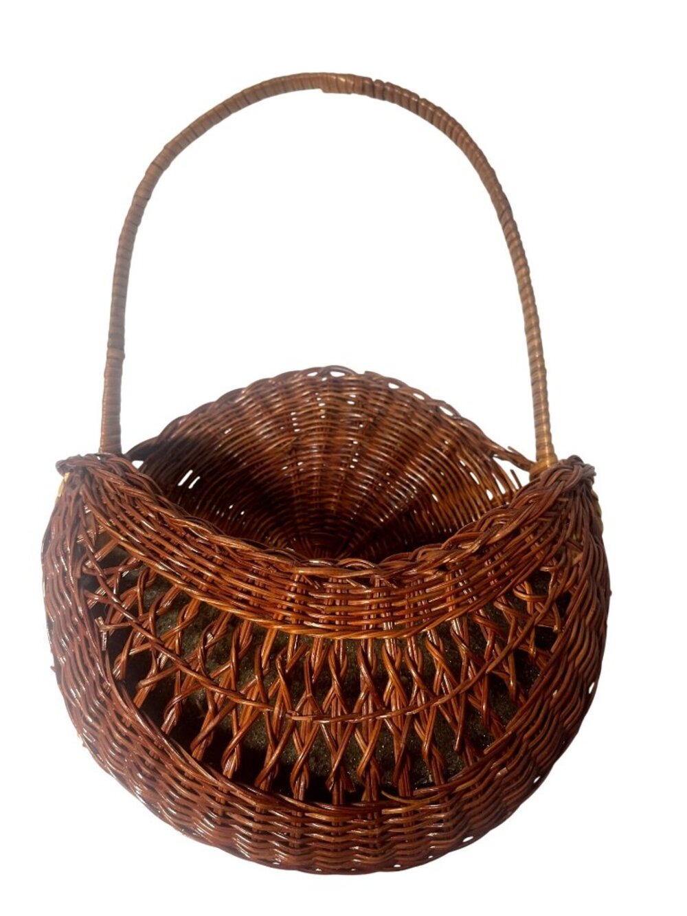 Vintage Woven Wall Basket With Handle - Decorative Brown & Natural Rattan Design
